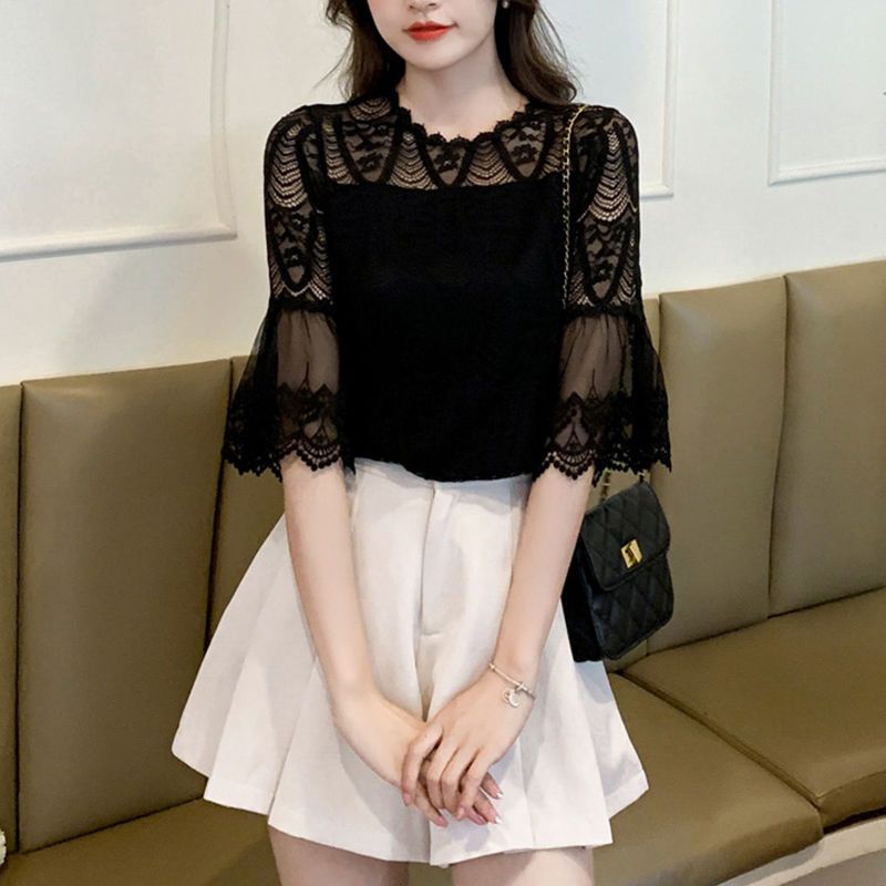 Áo Sơ Mi Tay Lửng Phối Ren Màu Trắng Thời Trang Mùa Hè Cho Nữ
