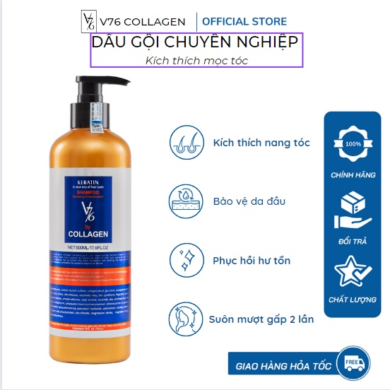 Dầu Gội Collagen Keratin V76 - Kích Thích Mọc Tóc, Chống Rụng Tóc Phục Hồi Tóc Hư Tổn V76 Chính Hãng