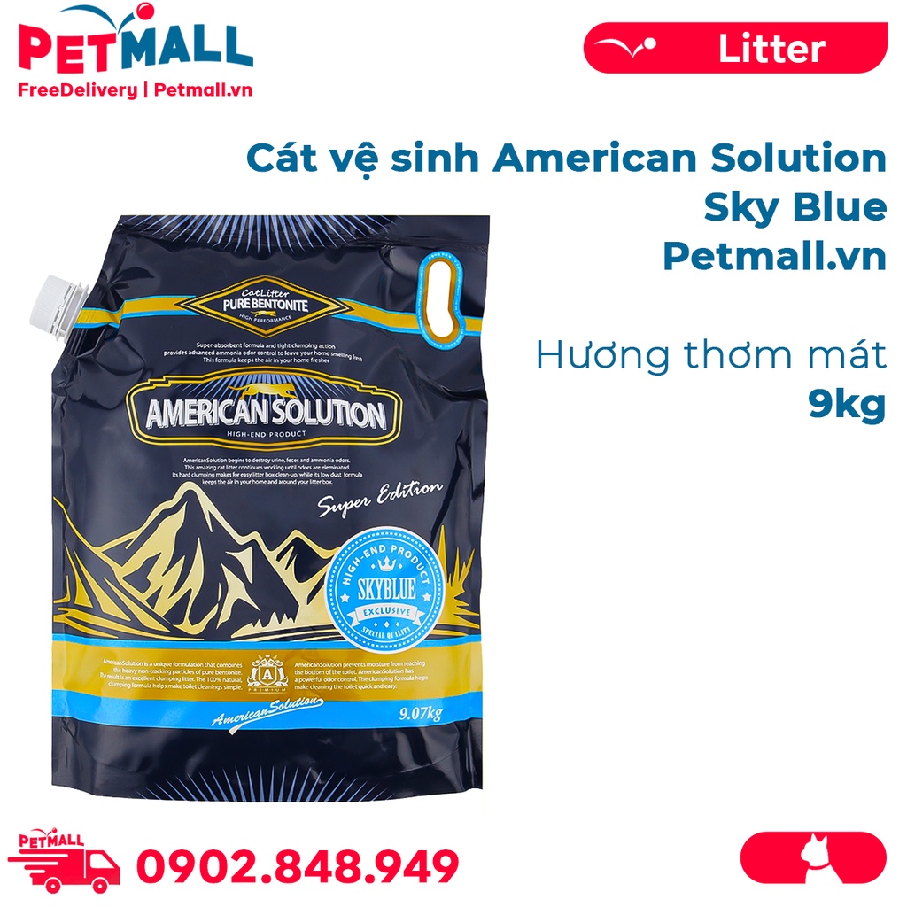 Cát vệ sinh American Solution Sky Blue Bentonite Cat Litter 9kg - Mùi hương thơm mát Petmall
