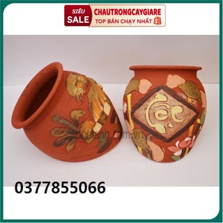 Chậu treo tường, ốp tường trang trí nhà cửa, chậu trồng cây Gốm Bát Tràng dày dặn, hoa văn nổi trên mặt chậu nhiều size
