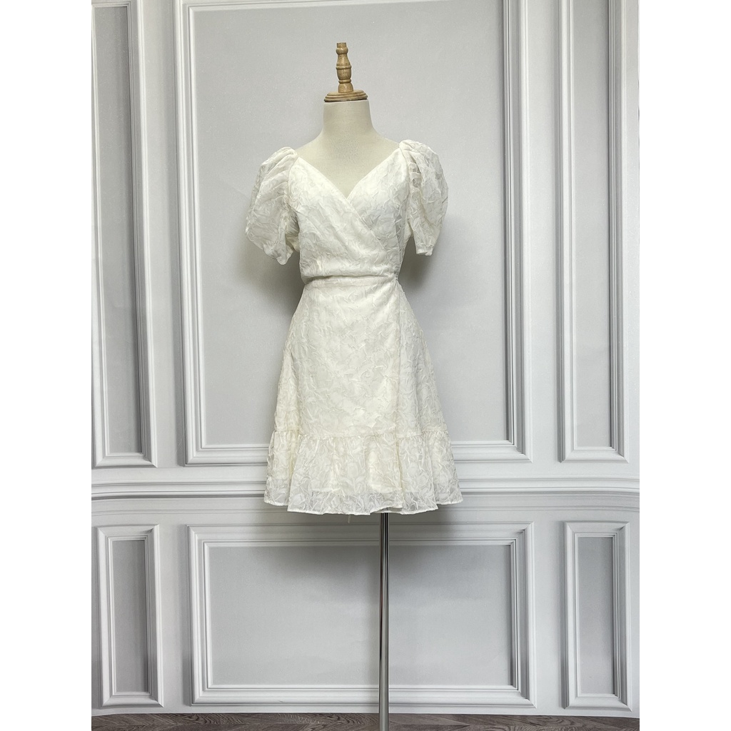 V1217 Váy tay bồng QCCC hàng hiệu chính hãng thời trang nữ màu kem freesize secondhand thanh lys ký gửi