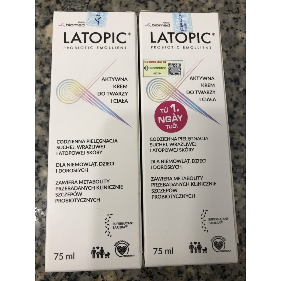 KEM DƯỠNG ẨM DỊU NGỨA DA KÍCH ỨNG LATOPIC FACE AND BODY CREAM (75ml)