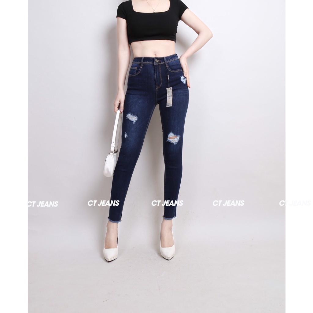 Quần skinny jean nữ bó rách 2 bên đùi chất vải co dãn 4 chiều thoáng mát CP40, CT JEANS