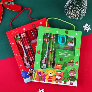 HL 6Pcs Christmas Stationery Set Pencil Sharpener Eraser Ruler Set Gift for Kids FE