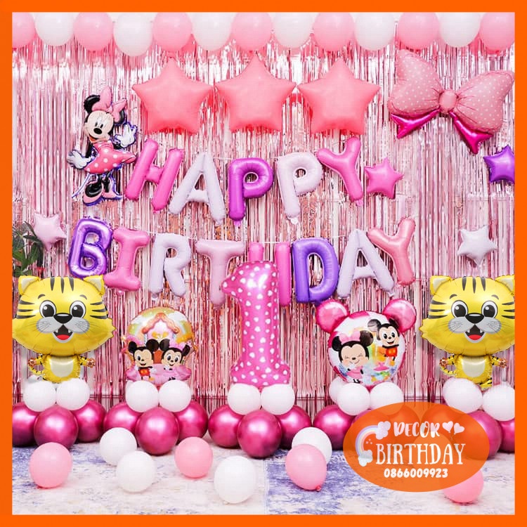 Set Trang Trí Sinh Nhật TUỔI HỔ Cho Bé Gái, Trang Trí Đầy Tháng Bé 2022, Đầy Đủ Như Hình Tặng Kèm Đồ Bơm Băng Dính