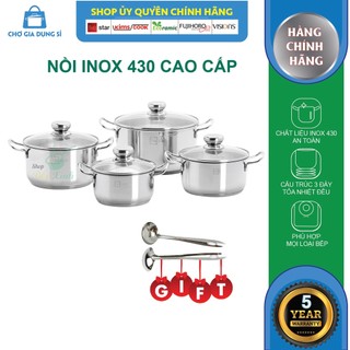 Bộ nồi inox 430 FiveStar Standard 4 chiếc nắp kính FS08CG (tặng 1 muỗng canh )
