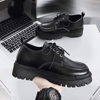 ✔️Giày boot da nam cổ lửng buộc dây, giầy tây hàn quốc dr martens ulzzang  thời trang độn đế tăng cao N17