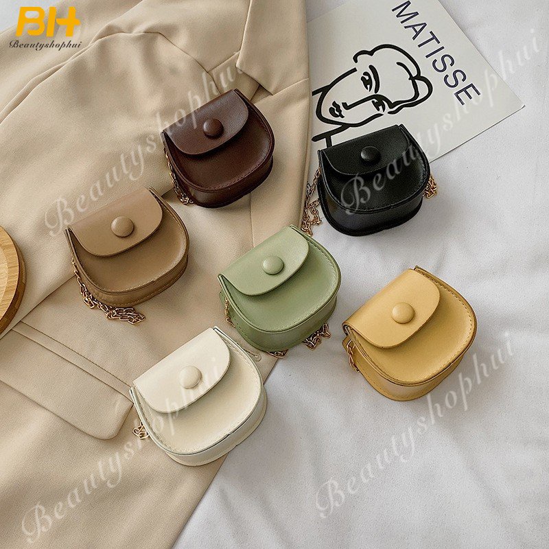 Túi Xách Mini Phối Dây Xích Đeo Vai Kiểu Hàn Quốc Thời Trang Cho Nữ