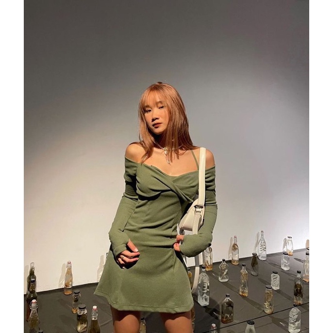 CAMI DRESS - Váy len liền thân trễ vai dáng xoè