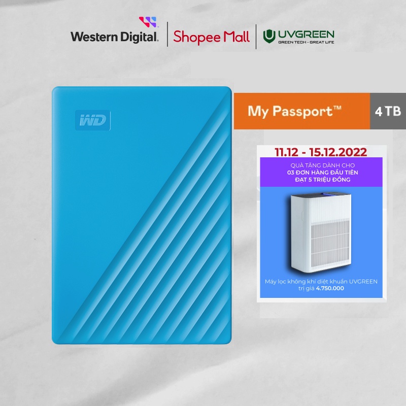 Ổ cứng WD My Passport 2.5 INCH( USB 3.2) 4TB Portable( Xanh)-