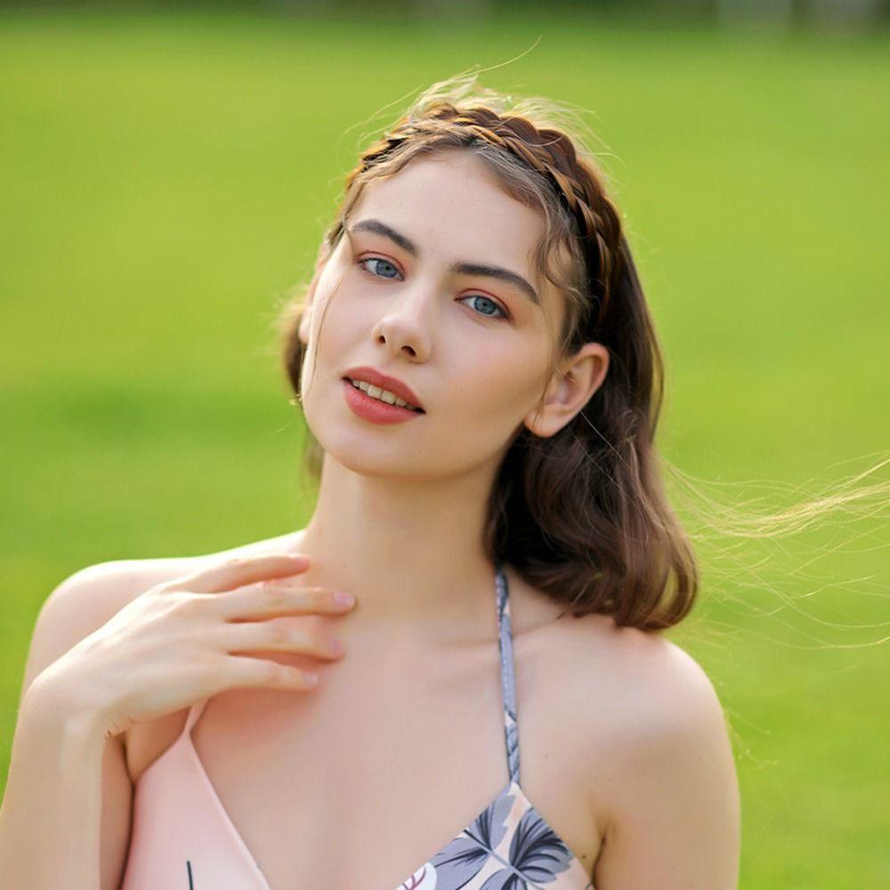 Băng Đô Dạng Tóc Giả Thắt Bím Bản Rộng Chống Trượt Dễ Thương Cho Nữ