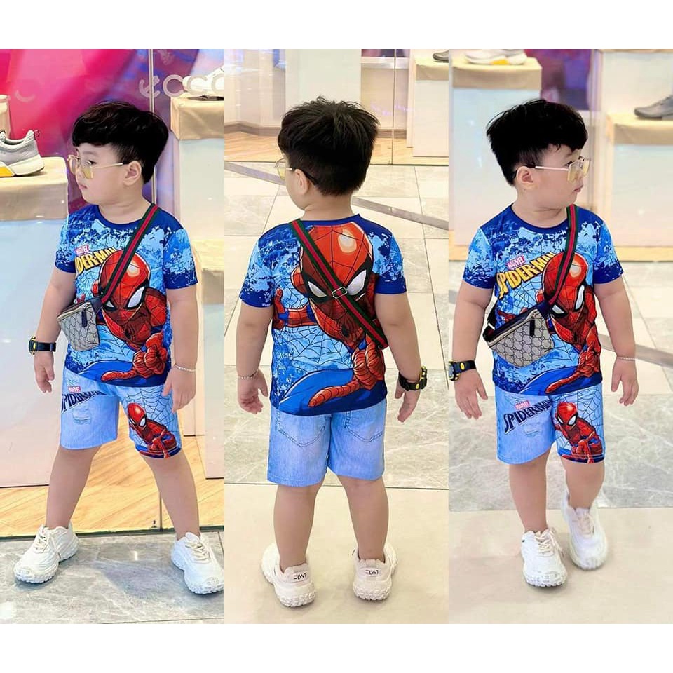 Set đồ bộ bé trai chất thun lạnh in 3D giả jean họa tiết hoạt hình logo cực ngầu