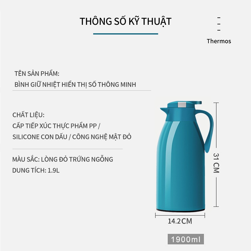 Bình Nước Giữ Nhiệt Dung Tích Lớn 1.9L Tiện Dụng Cho Gia Đình / Văn Phòng