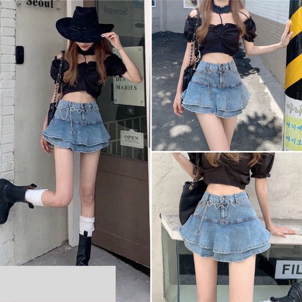Chân váy nữ, chân váy jeans tà bèo không dây kèm theo màu xanh size S M L SKUCV-17A miss.diamond