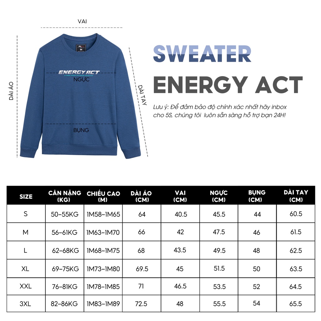 Áo Nỉ Nam 5S ENERGY ACT, Chất Cotton USA, Mềm Mại, Không Bai Xù,Thiết Kế In Trẻ Trung