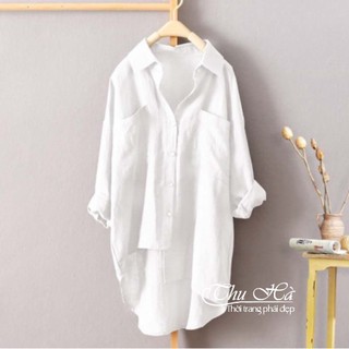 Áo sơ mi nữ dài tay form rộng Thu Hà chất liệu đũi tơ mềm mát kiểu dáng trẻ trung phá cách SMH.31