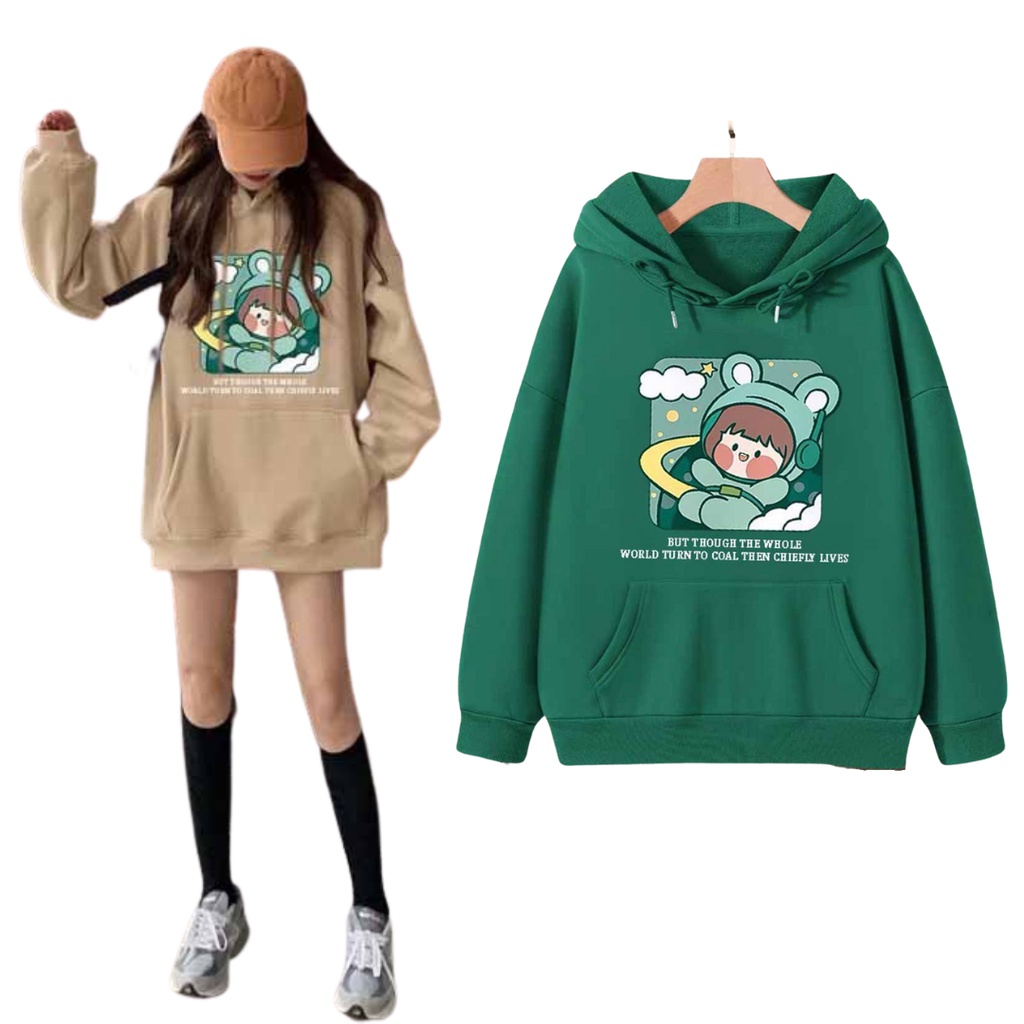 Áo khoác nỉ CÔ BÉ NASA dáng rộng hoạt hình phong cách hàn quốc thời trang thể thao thu đông cho nam nữ