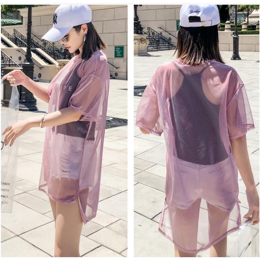 Set Áo Thun Tay Ngắn + Áo Thun Lưới Thiết Kế Mới Thời Trang Mùa Hè Dành Cho