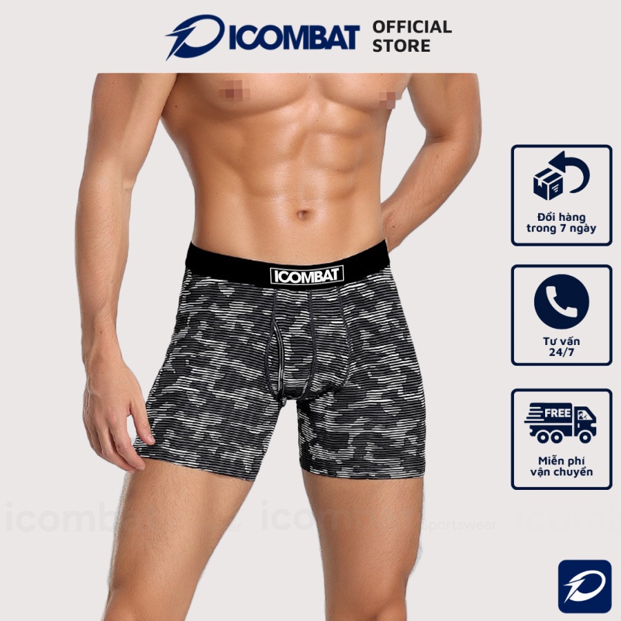 Quần legging ngắn iCombat Camo CoolMax họa tiết sọc rằn ri đen xám quần lót thể thao nam