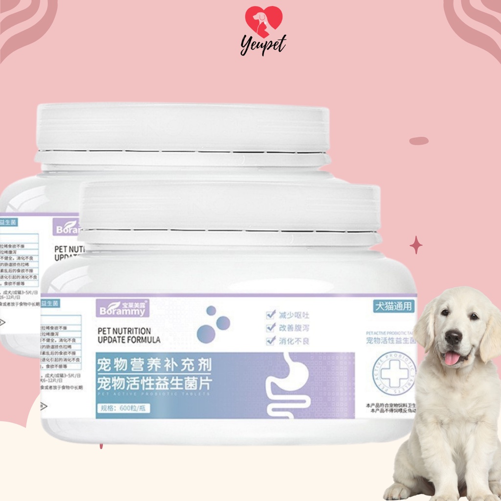 Men tiêu hóa cho chó mèo borammy YEUPET hỗ trợ đường tiêu hóa, viêm đường ruột 600v