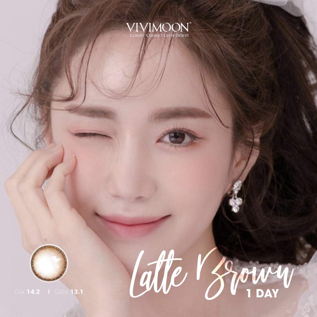 Lens khóa ẩm cận 1 ngày màu nâu tự nhiên Latte Brown kính áp tròng Vivimoon