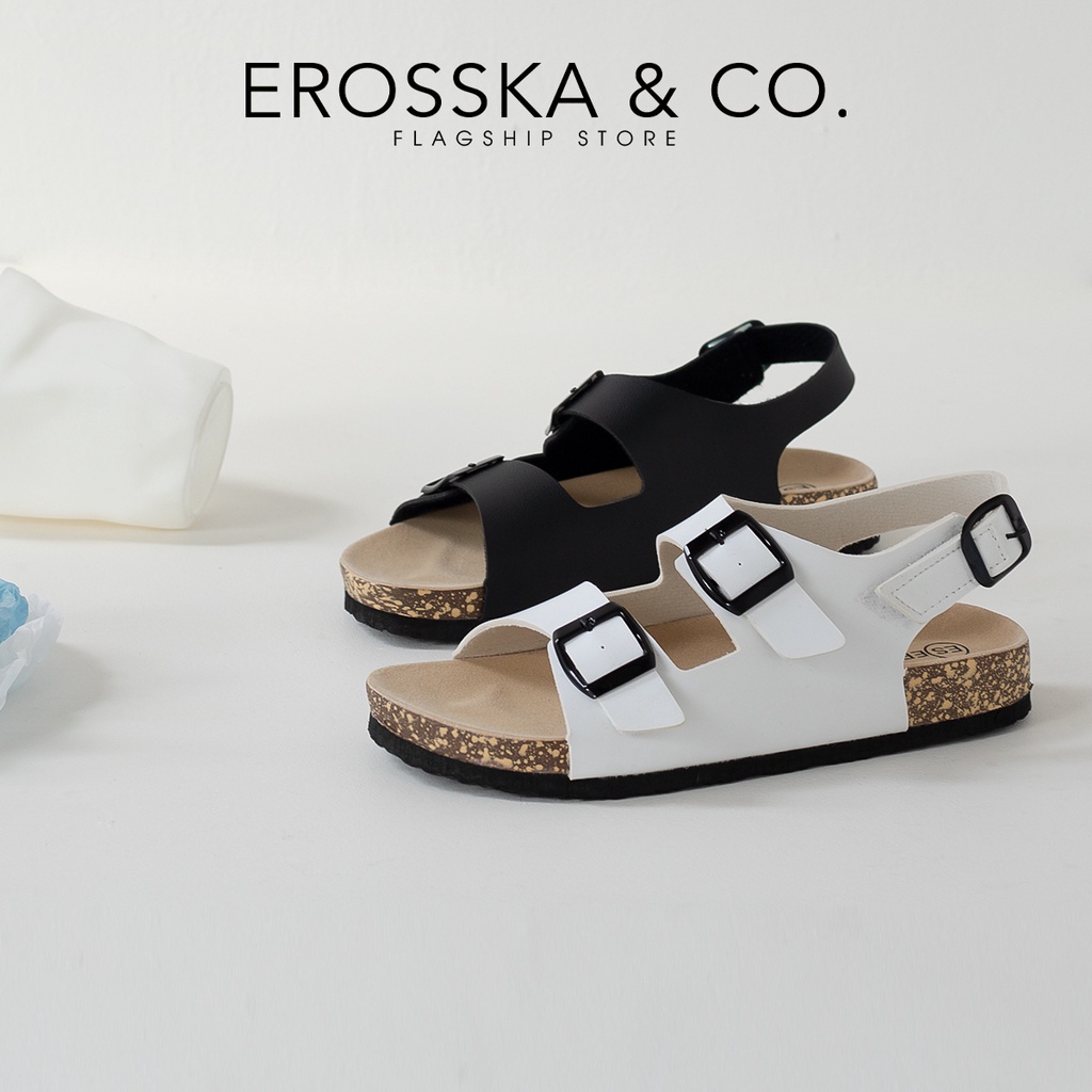 Sandal Birken quai ngang phối khoá thời trang Erosska màu đen _ DT012