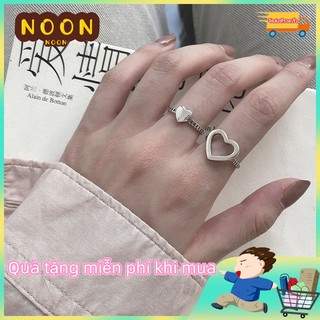 ※noon※ set 2 nhẫn hở hình trái tim đơn giản thời trang