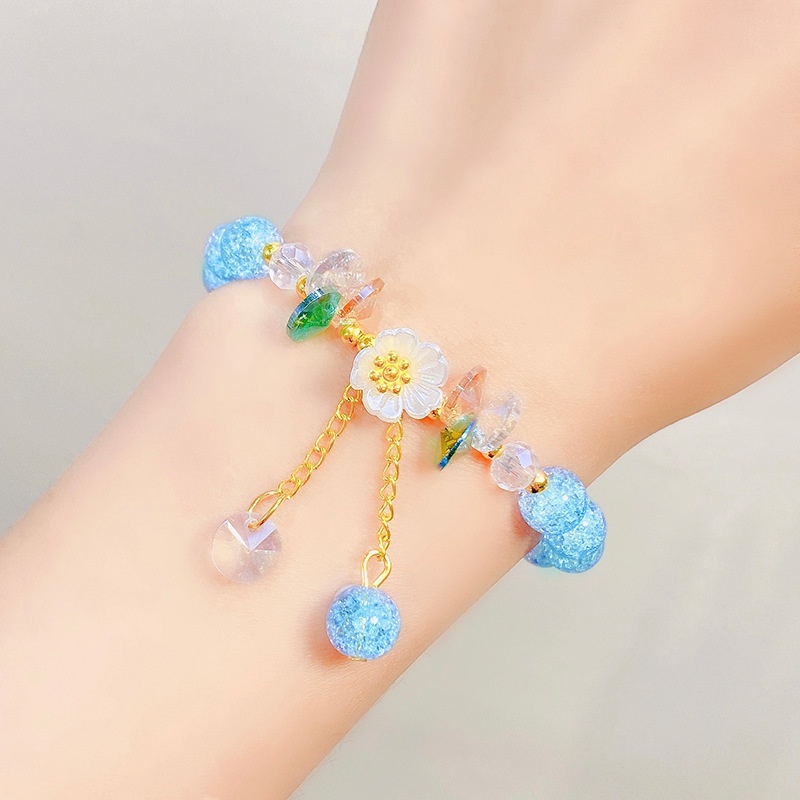 Vòng Tay Dây Thun Co Giãn Đính Hạt Pha Lê Hình Hoa Cúc Vỏ Sò