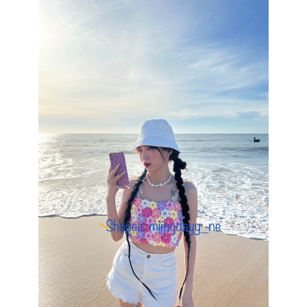 ☀️HOT • Áo CROPTOP hoa len móc siu đáng yêu[Ảnh thật]