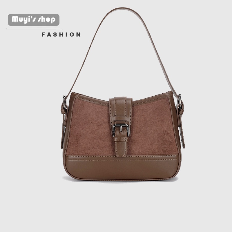 Niche Túi Xách Đeo Vai Một Bên Vai Màu Cà Phê Phong Cách Mới Dễ Phối Đồ Cho Nữ