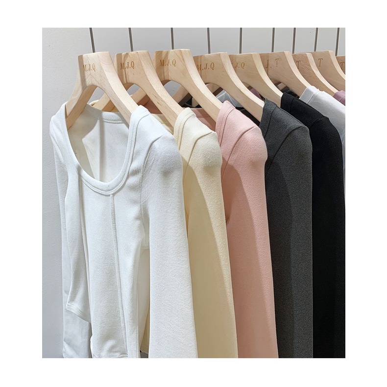 Women's fleece warm slim U-collar long-sleeved base shirt T-shirt