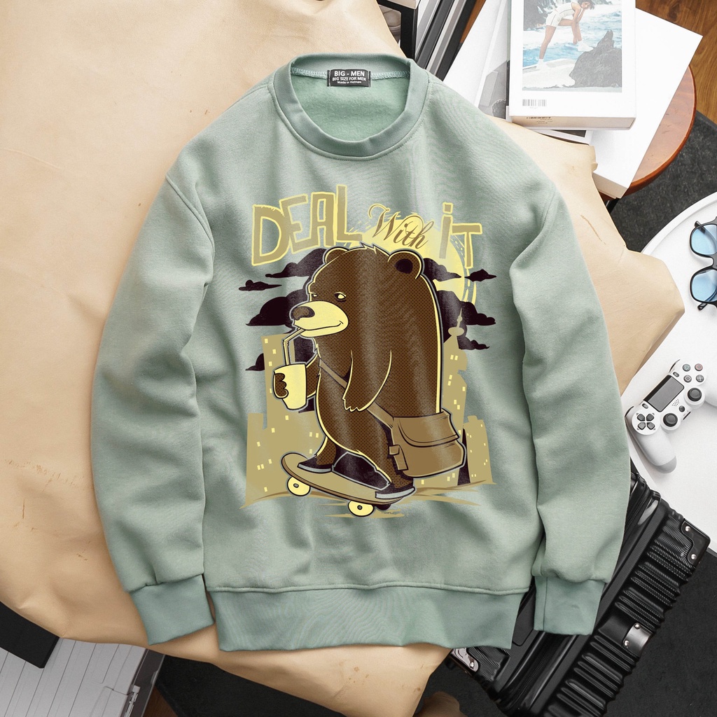 [bigsize] Áo sweater vải nỉ thu đông bigsize nam in hình đẹp &lt; 140kg
