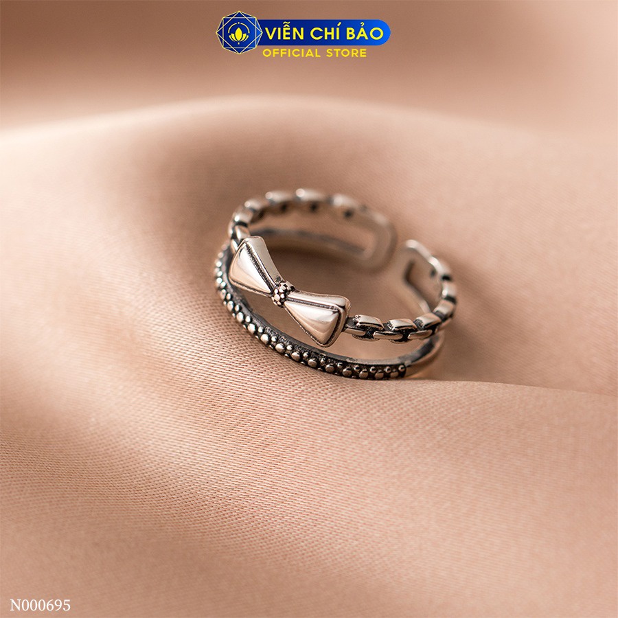 Nhẫn bạc nữ hình nơ 1 hàng bi chất liệu bạc 925 thời trang phụ kiện trang sức Viễn Chí Bảo N000695