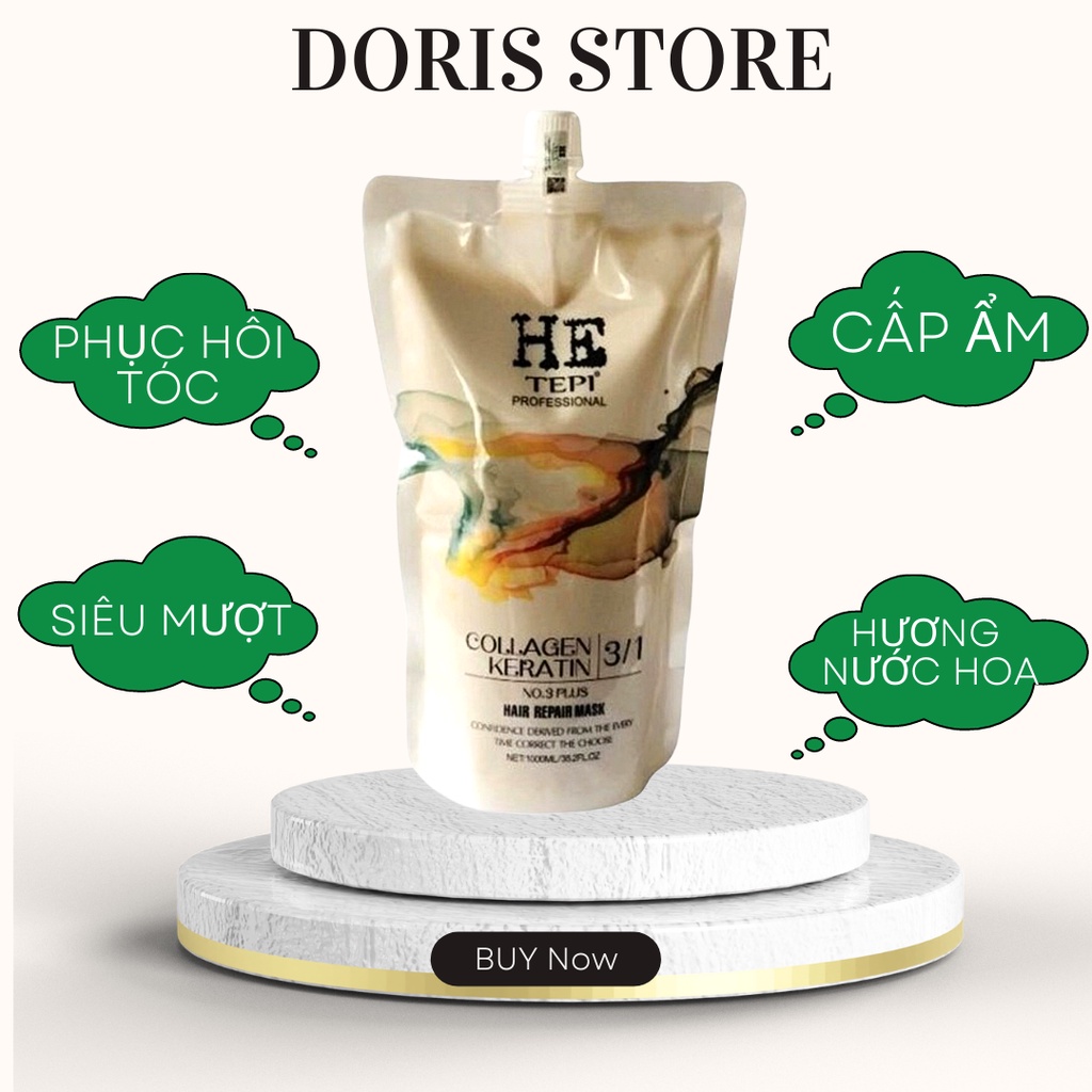 Kem ủ tóc keratin HE TEPI phục hồi tái sinh tóc siêu mềm mượt hương nước hoa 1000ML chính hãng
