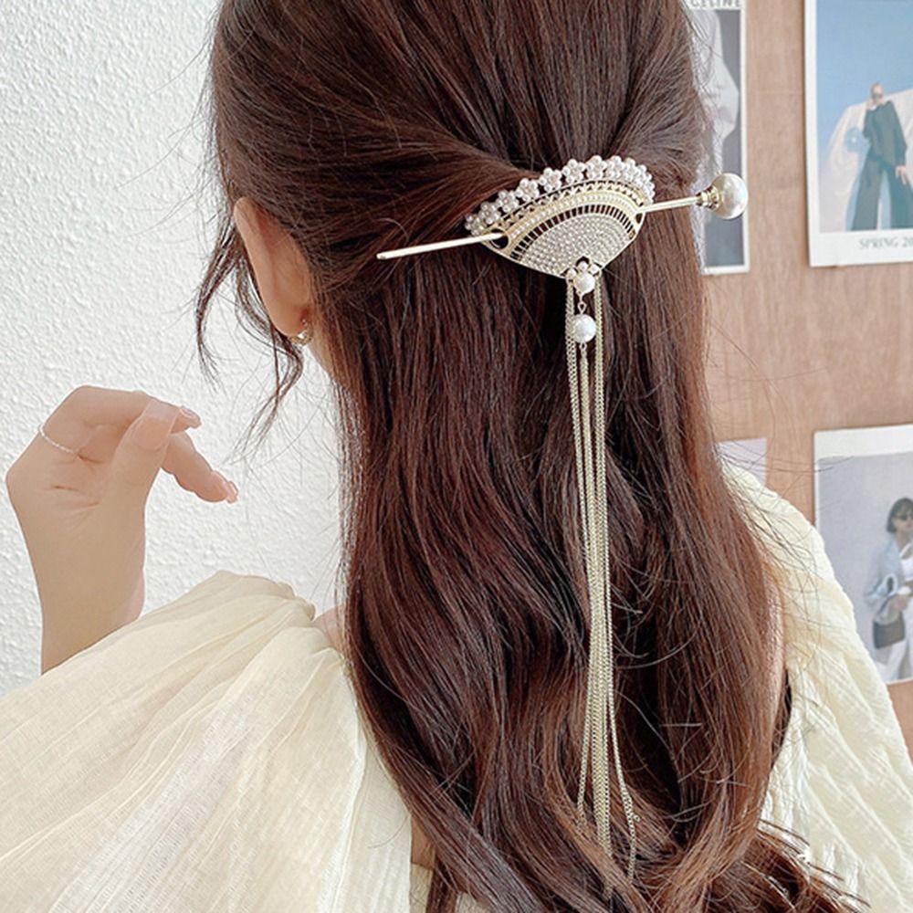 Giá Đỡ Tóc Đuôi Ngựa Quạt Tua Rua Phong Cách Cổ Điển Đơn Giản Dành Cho Bạn Nữ