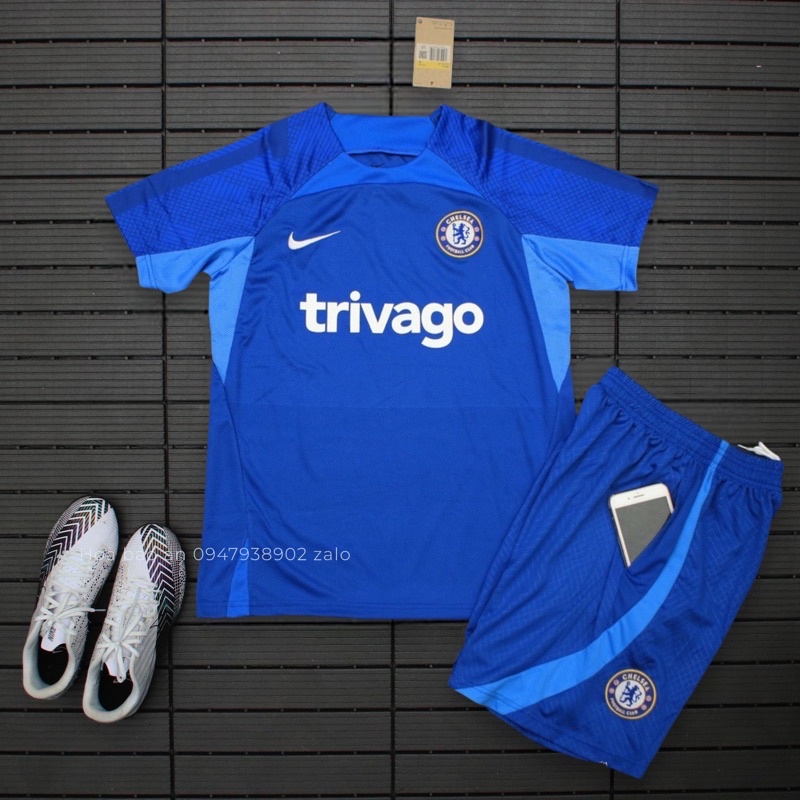Set bộ quần áo Training Chelsea, Áo bóng đá Training Trivago Chelsea màu Xanh Mẫu Chuẩn thái cao cấp phom 43-90kg