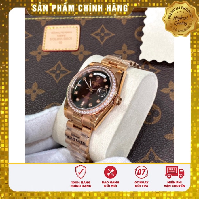 Đồng hồ nam Rolex Day-date 36mm máy cơ Nhật cao cấp, mặt tròn đính đá, dây thép không gỉ