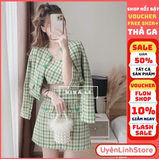 💖hot💖set áo dạ 2 món , chân váy dạ tweed tặng cúp ngực cúc ngọc - uyên linh stope