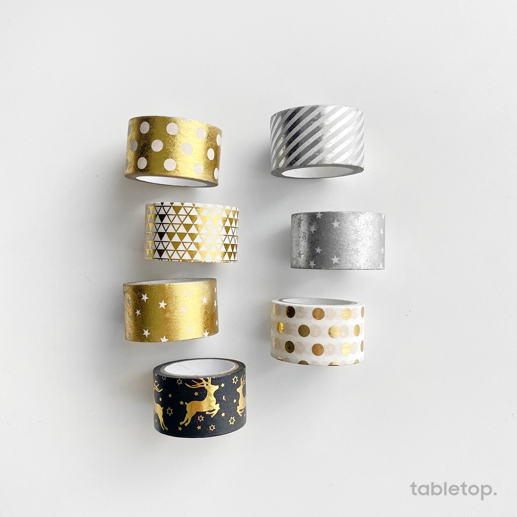 Washi tape bản to 2.5cm in họa tiết nhũ chấm bi, ngôi sao lấp lánh - băng dính/ keo trang trí sổ, planner