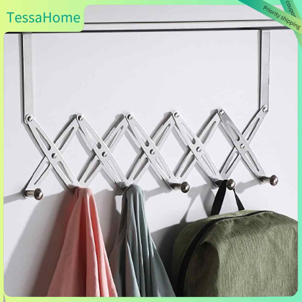 TessaHome Móc treo quần áo bằng thép không gỉ có thể mở rộng cho phòng ngủ trong nhà 6 móc