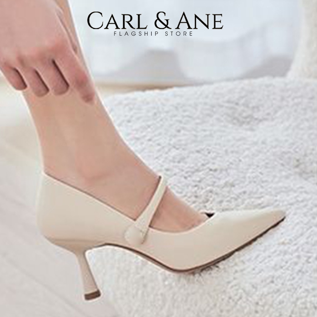 Carl & Ane - Giày công sở cao gót bít mũi có quai chéo màu cà phê _ CP015