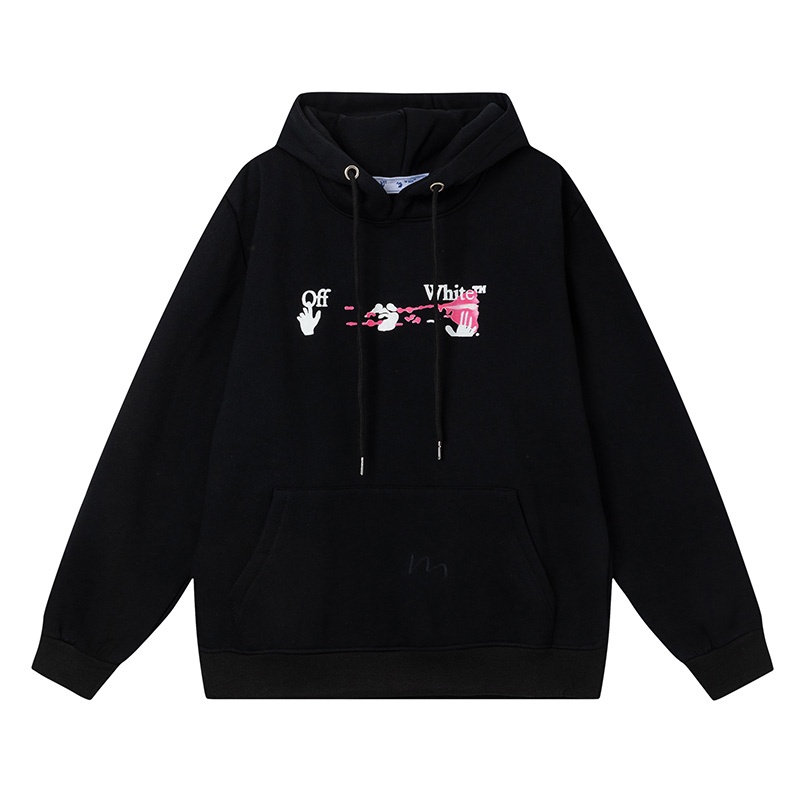 Off Áo hoodie OFF White Phối Lông Thân Thiện Với Da In Hình Mũi Tên graffiti Màu Sáng Tạo Đường Phố