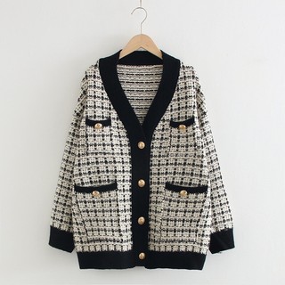 Áo khoác len cardigan kim tuyến, khoác len kẻ dáng dài chất dày đẹp cao cấp freesize