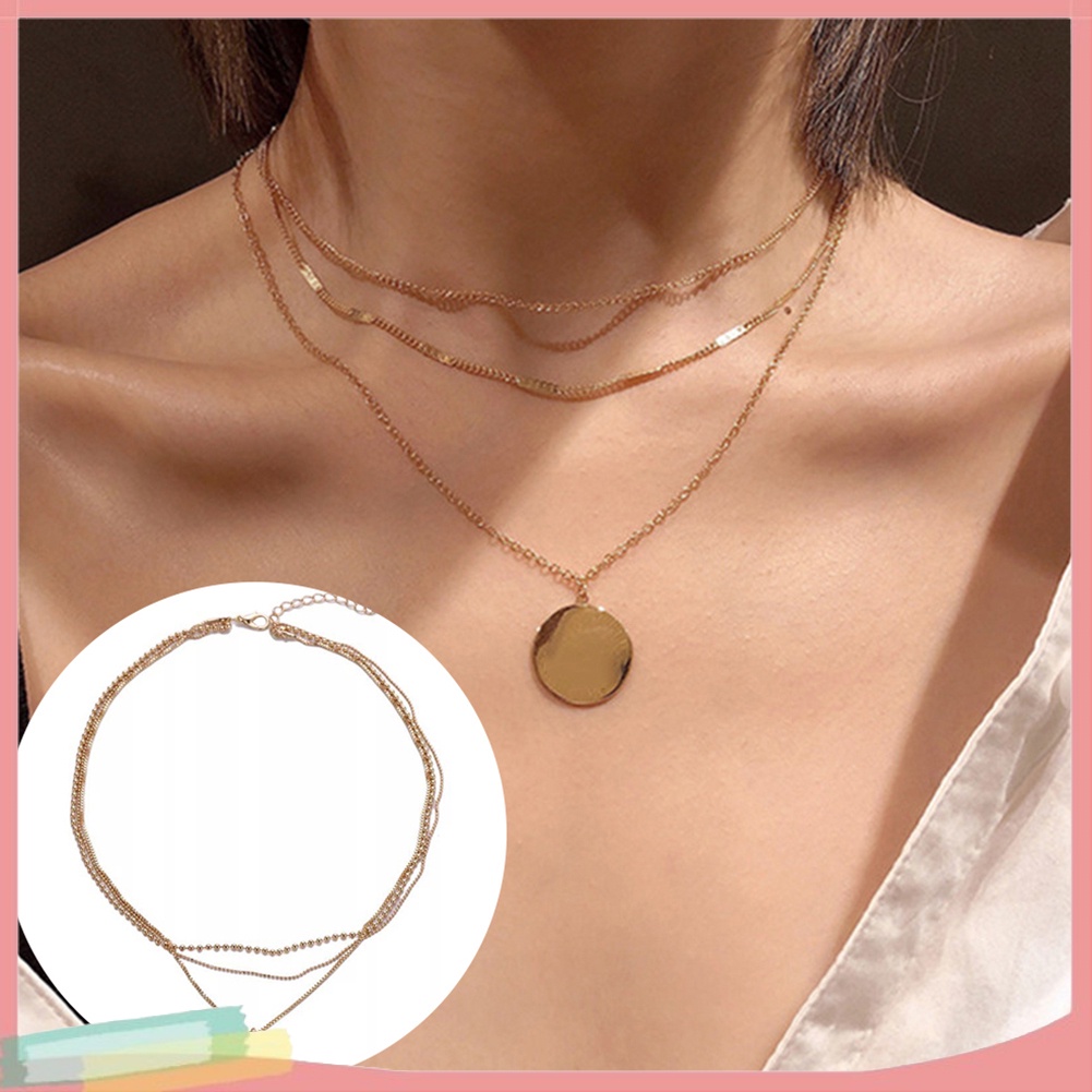 Dây chuyền ngắn nhiều lớp mặt hình đồng xu tròn thời trang dành cho bạn nữ