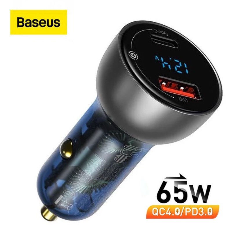 Tẩu sạc ô tô Baseus pd 65w qc4.0 qc3.0 2 cổng dùng xe hơi