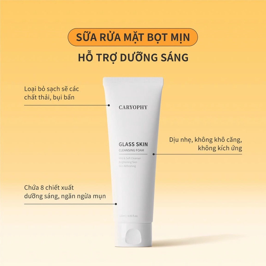 [MUA 1 TẶNG 1 MASK] Sữa Rửa Mặt Sáng Da Caryophy GLASS SKIN Cleansing Foam 120ml