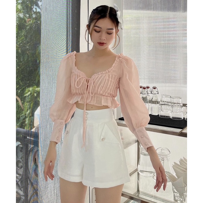 Áo croptop voan tay dai siêu xinh hàng thiết kế cao cấp siêu đẹp