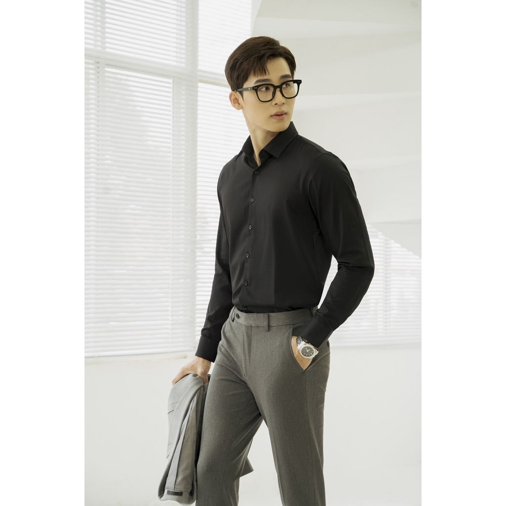 Áo Sơ Mi Americus Gosani Sọc Gân Mềm Màu Đen