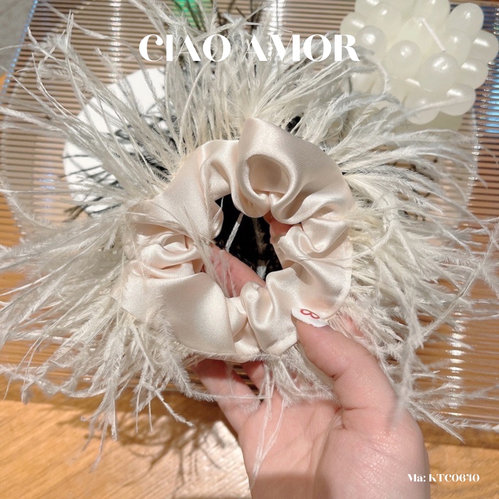 Chun tóc nữ, Buộc tóc nữ lụa lông vũ dài sang trọng Trang sức Ciao Amor - KTC0640