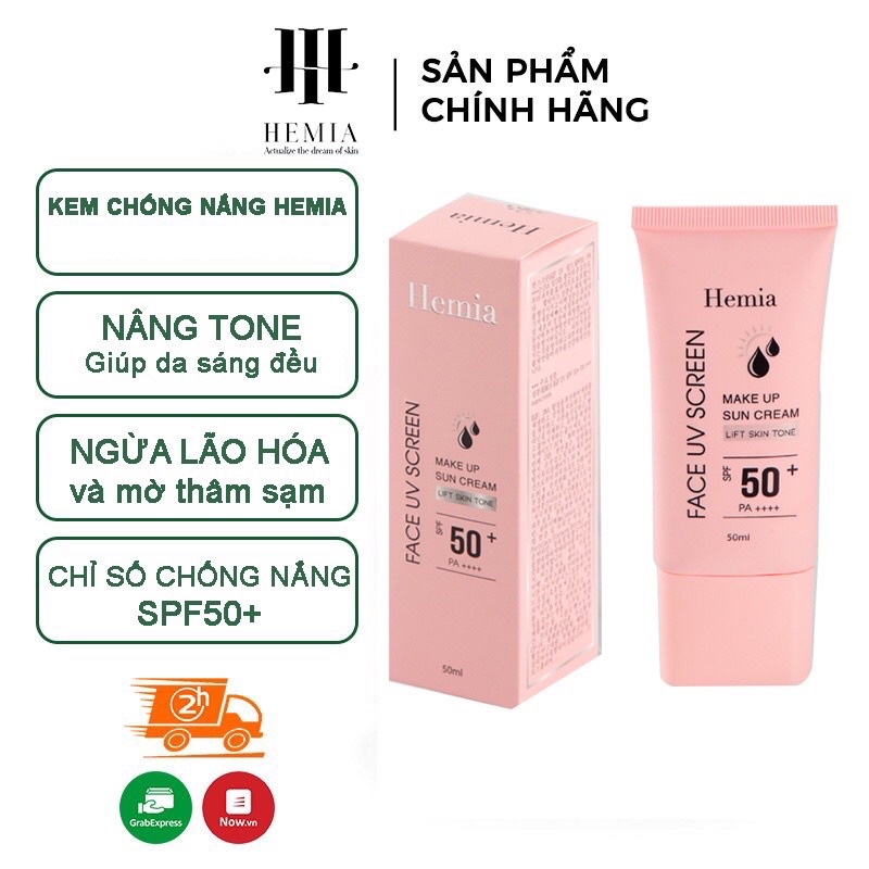 Kem Chống Nắng Hemia Hàn Quốc, Dưỡng Trắng Make Up Bảo Vệ Da, Chống Lão Hóa, Kiềm Dầu Tốt, Phù Hợp Mọi Loại Da SPF 50+